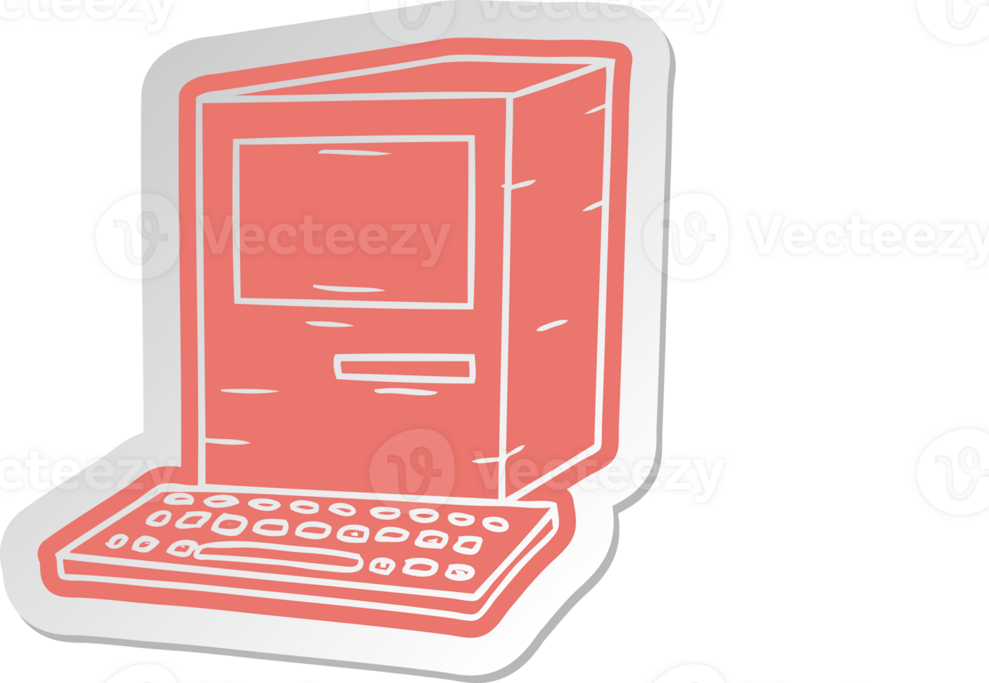distressed old cartoon sticker of a computer and keyboard png