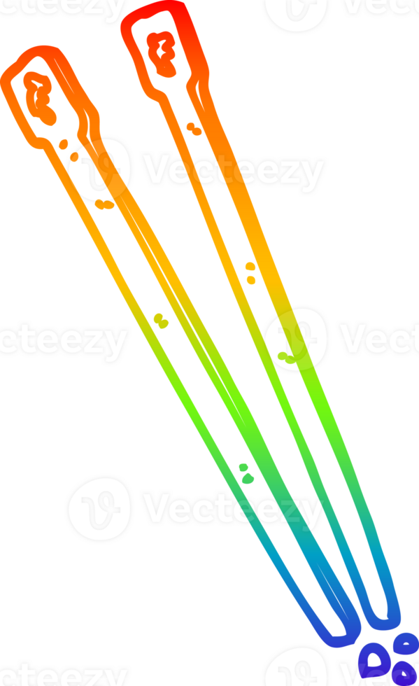 rainbow gradient line drawing of a cartoon wooden chopsticks png
