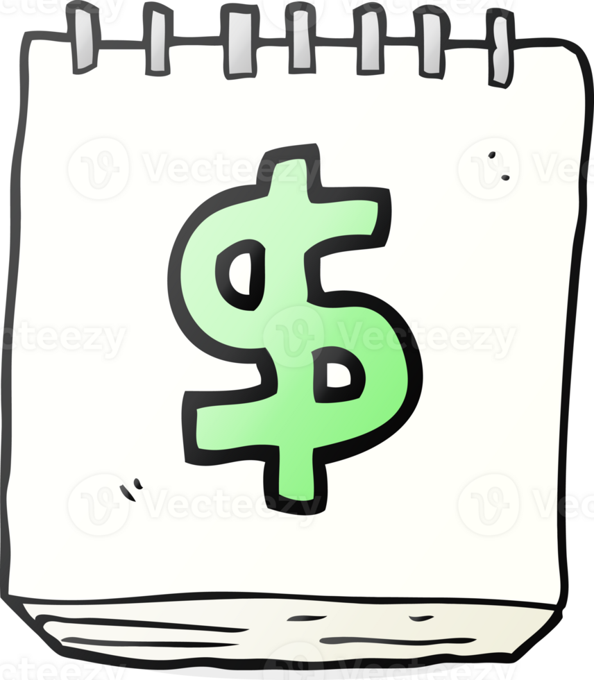 hand drawn cartoon note pad with dollar symbol png