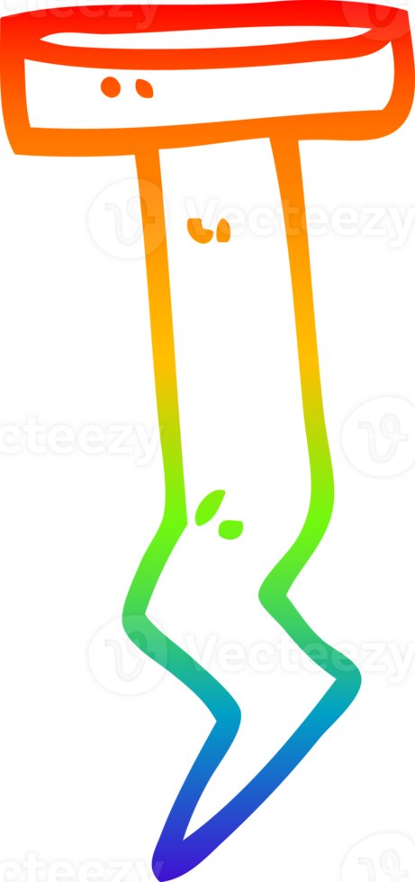 rainbow gradient line drawing of a cartoon old nail png