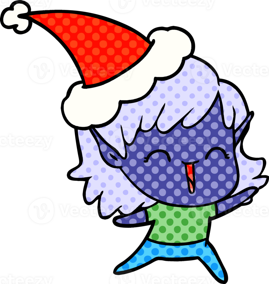 hand drawn comic book style illustration of a elf girl wearing santa hat png
