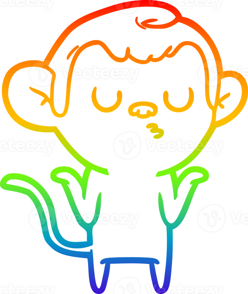 rainbow gradient line drawing of a cartoon monkey png