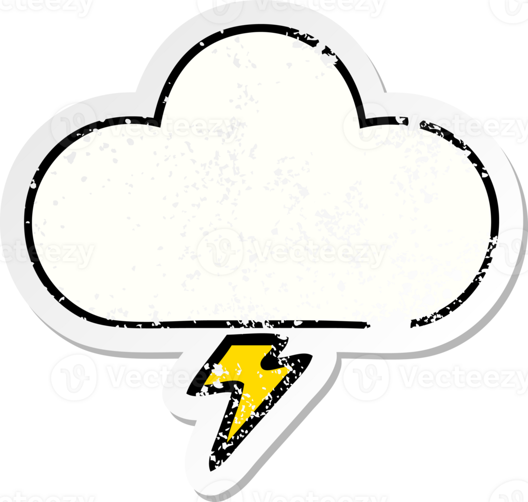 distressed sticker of a cute cartoon thunder cloud png