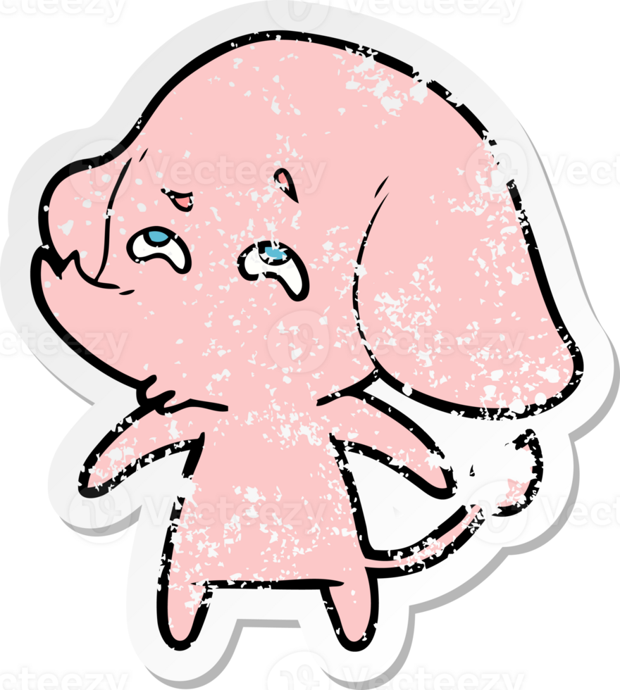 distressed sticker of a cartoon elephant remembering png