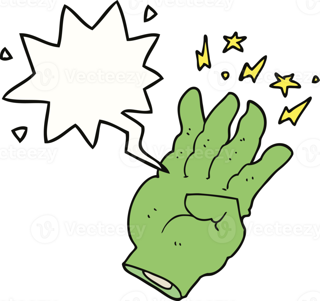 cartoon spooky magic hand with speech bubble png