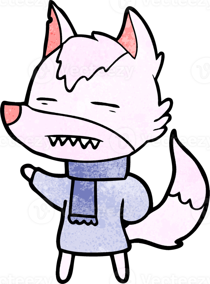 cartoon wolf in winter clothes png