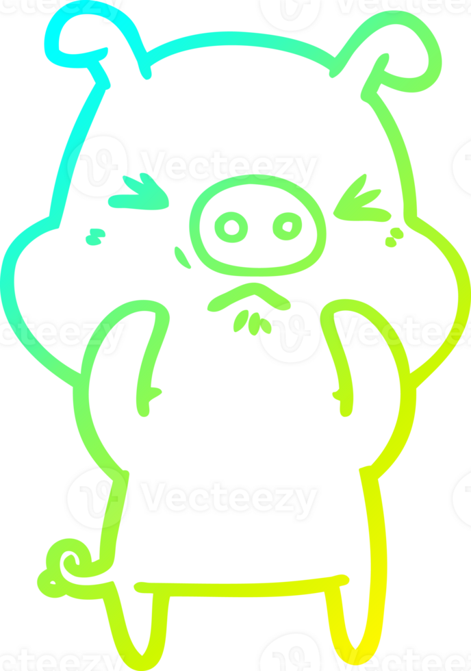 cold gradient line drawing of a cartoon angry pig png