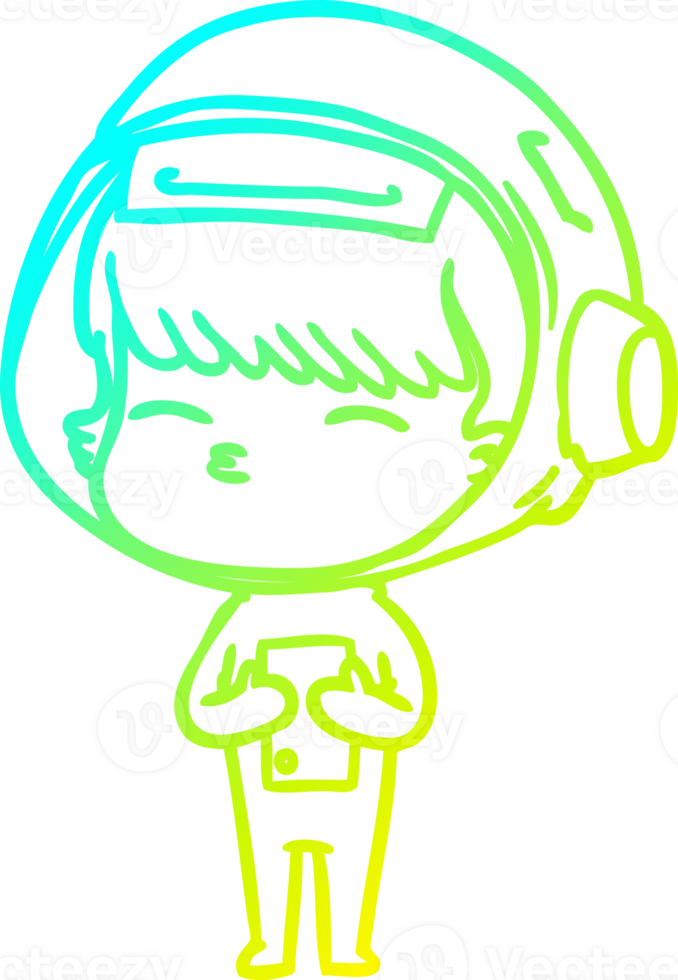 cold gradient line drawing of a cartoon curious astronaut png