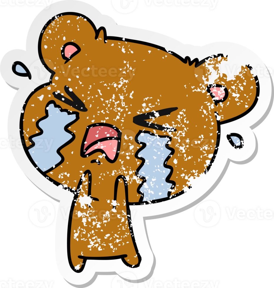 hand drawn distressed sticker cartoon of a cute crying bear png