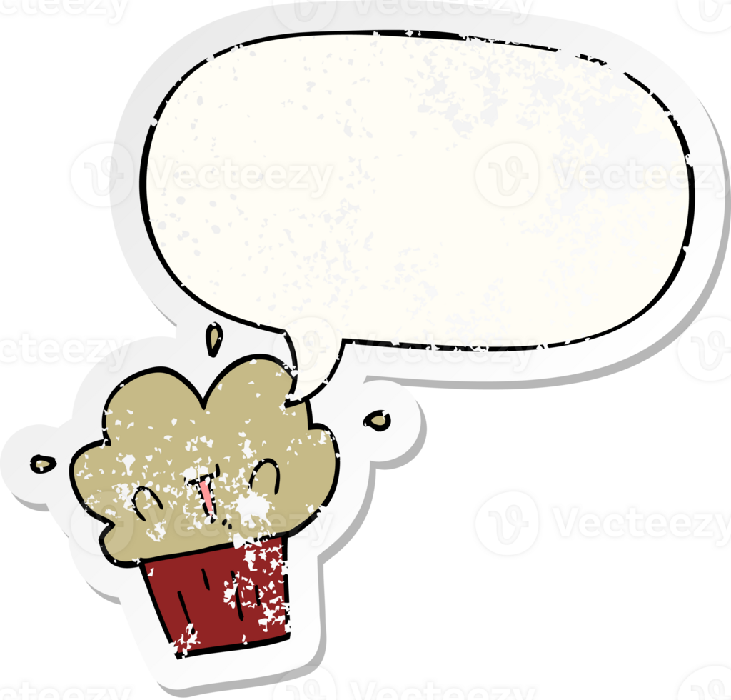 cartoon cupcake with speech bubble distressed distressed old sticker png