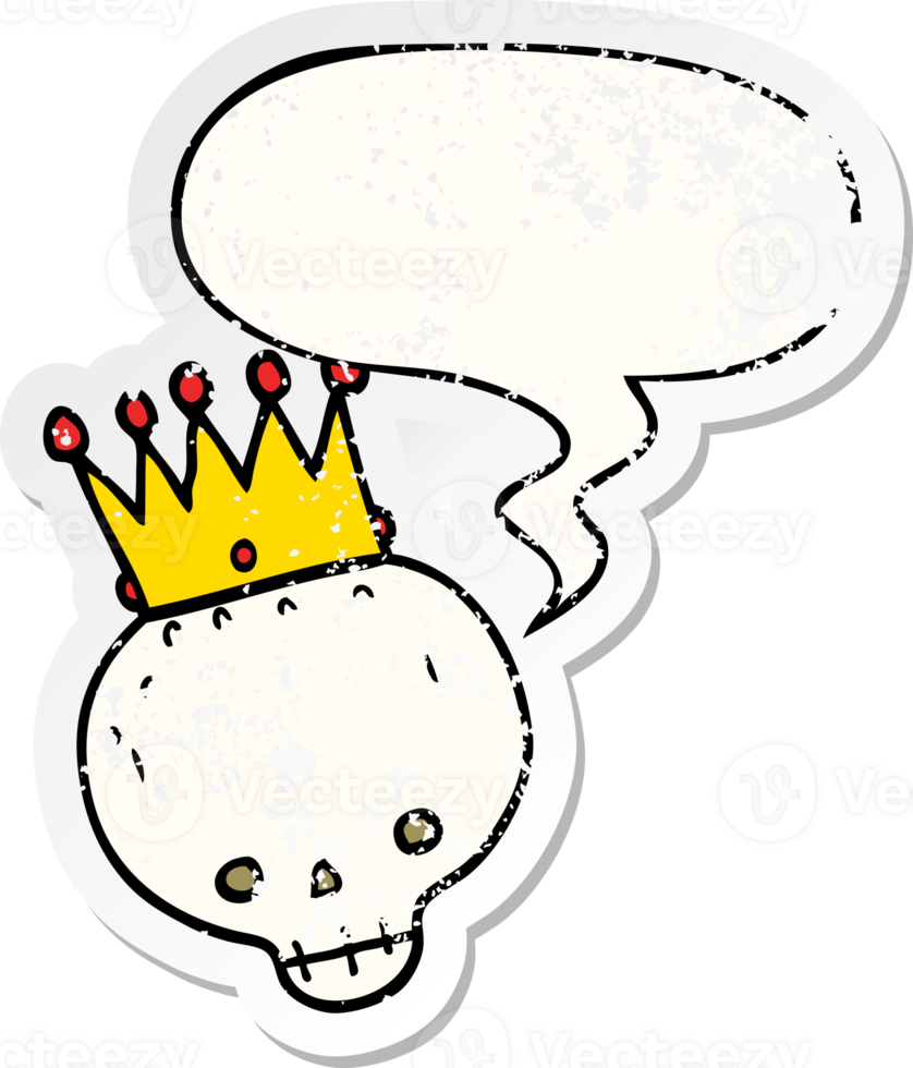 cartoon skull with crown with speech bubble distressed distressed old sticker png