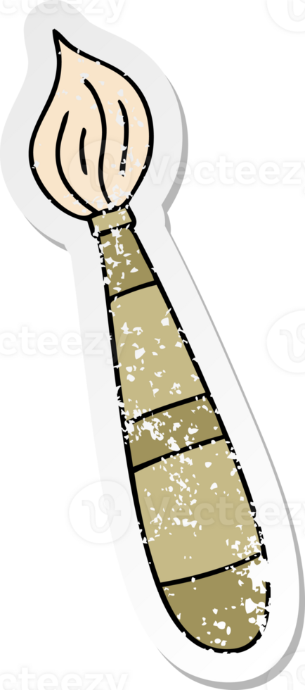 distressed sticker of a quirky hand drawn cartoon paint brush png