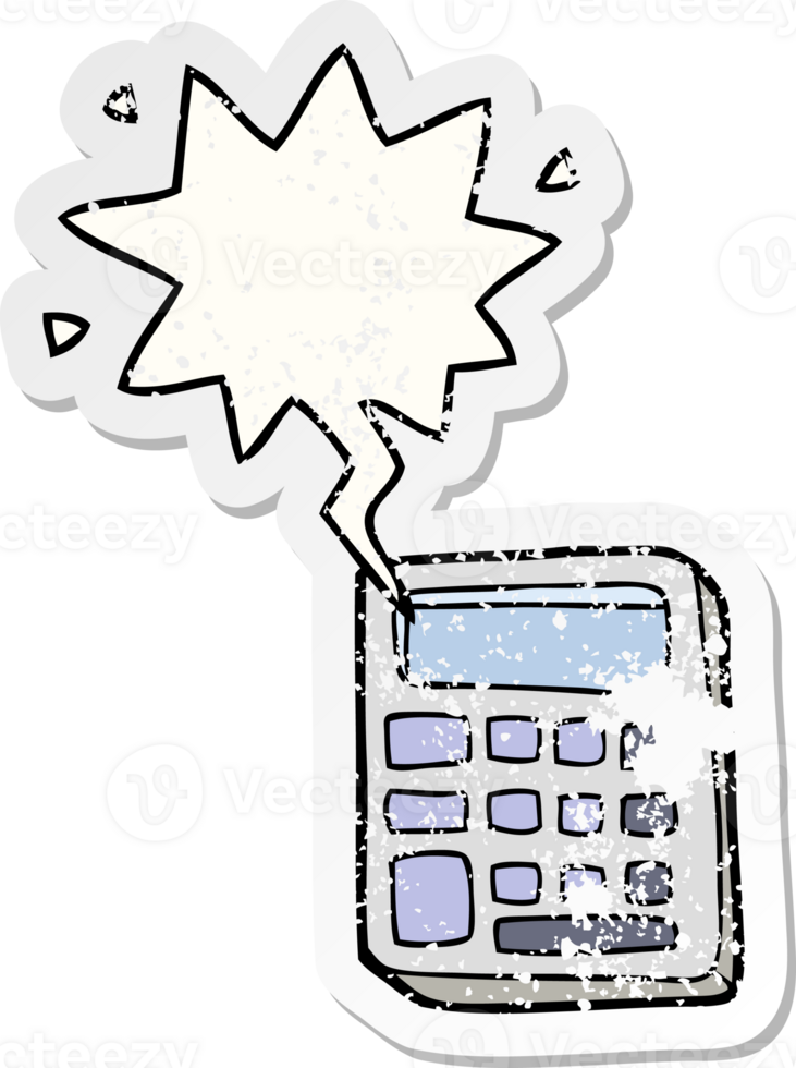 cartoon calculator with speech bubble distressed distressed old sticker png