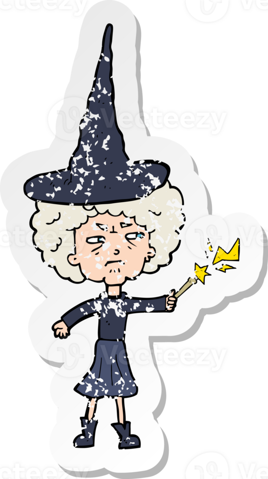 retro distressed sticker of a cartoon halloween witch png