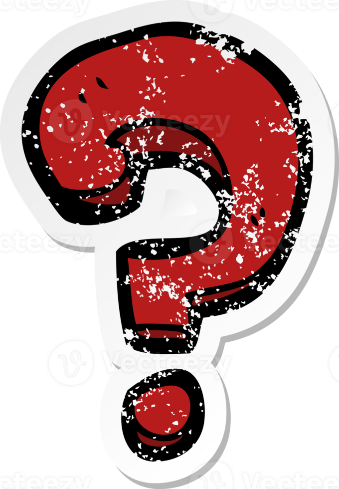 distressed sticker of a cartoon question mark png