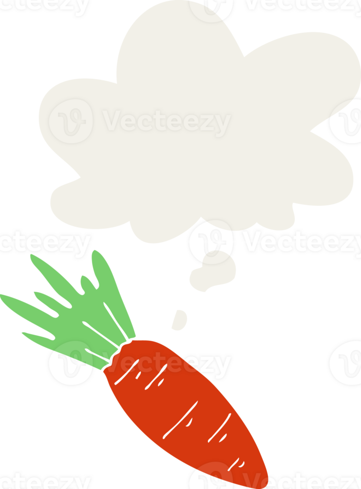 cartoon carrot with thought bubble in retro style png