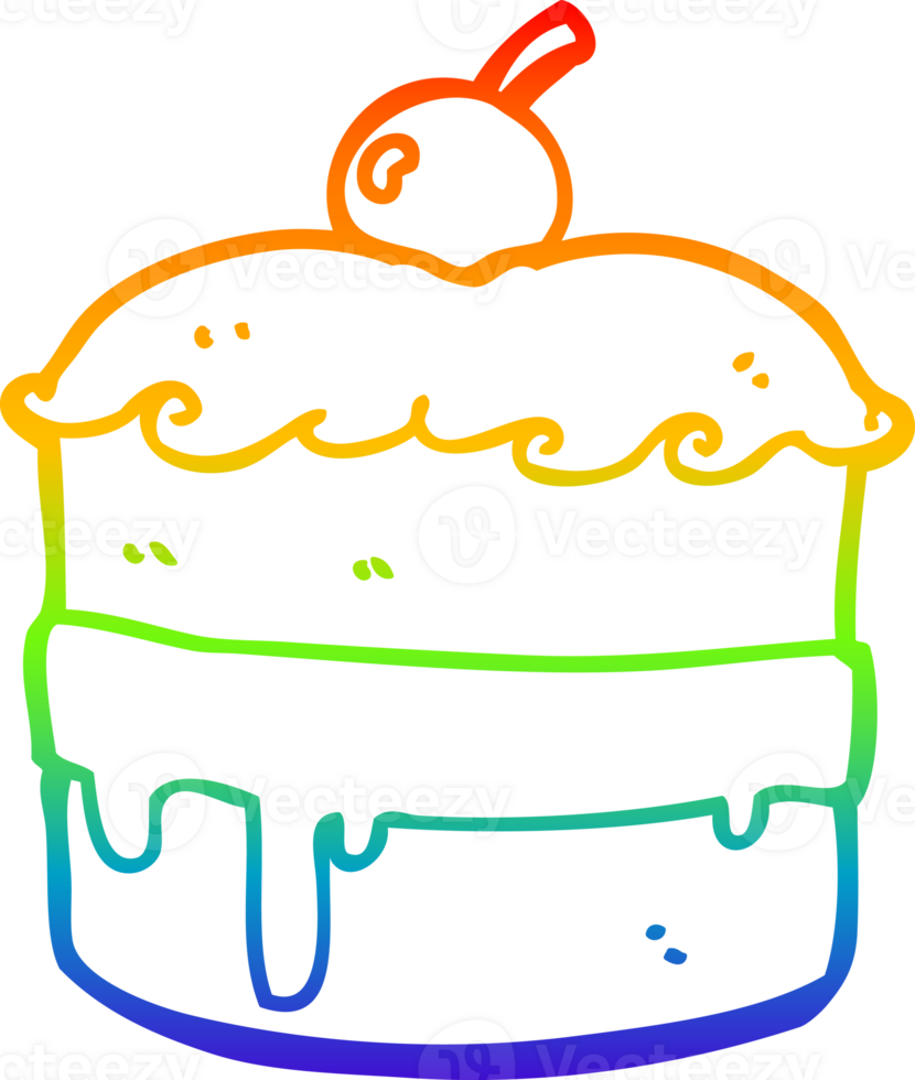 rainbow gradient line drawing of a cartoon cake png
