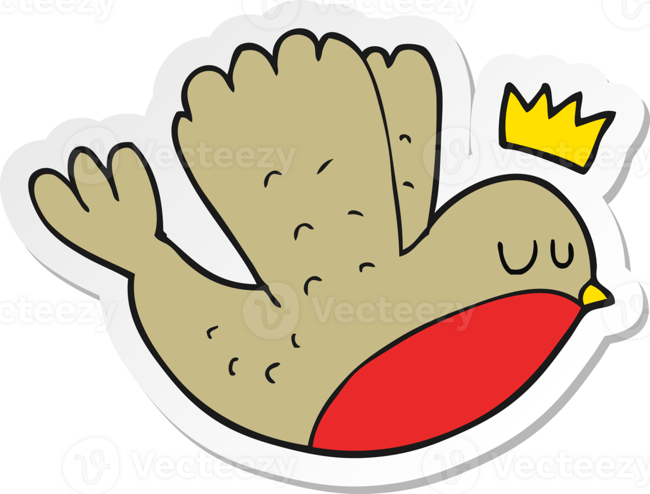 sticker of a cartoon flying christmas robin with crown png