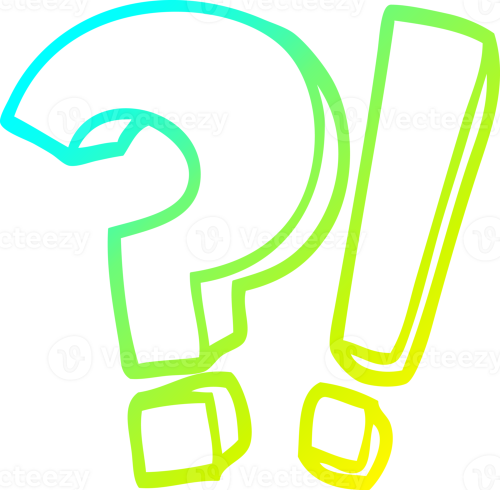 cold gradient line drawing of a cartoon question mark and exclamation mark png