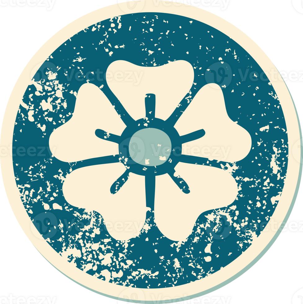 iconic distressed sticker tattoo style image of a flower png