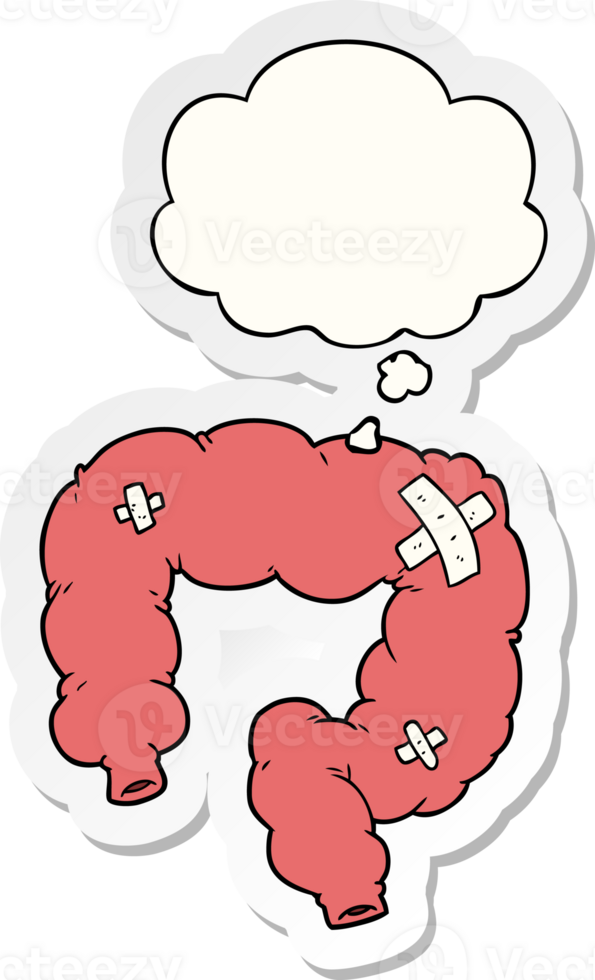 cartoon colon with thought bubble as a printed sticker png