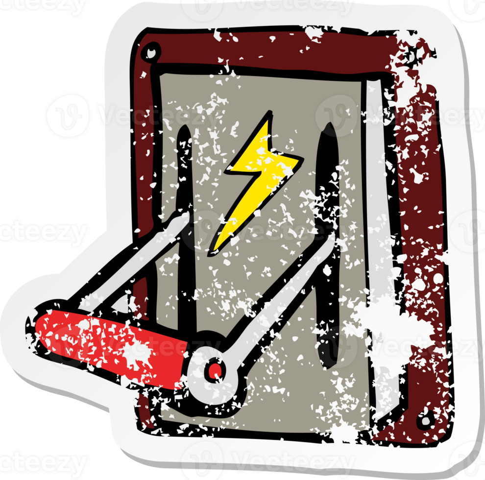 retro distressed sticker of a cartoon industrial machine lever png