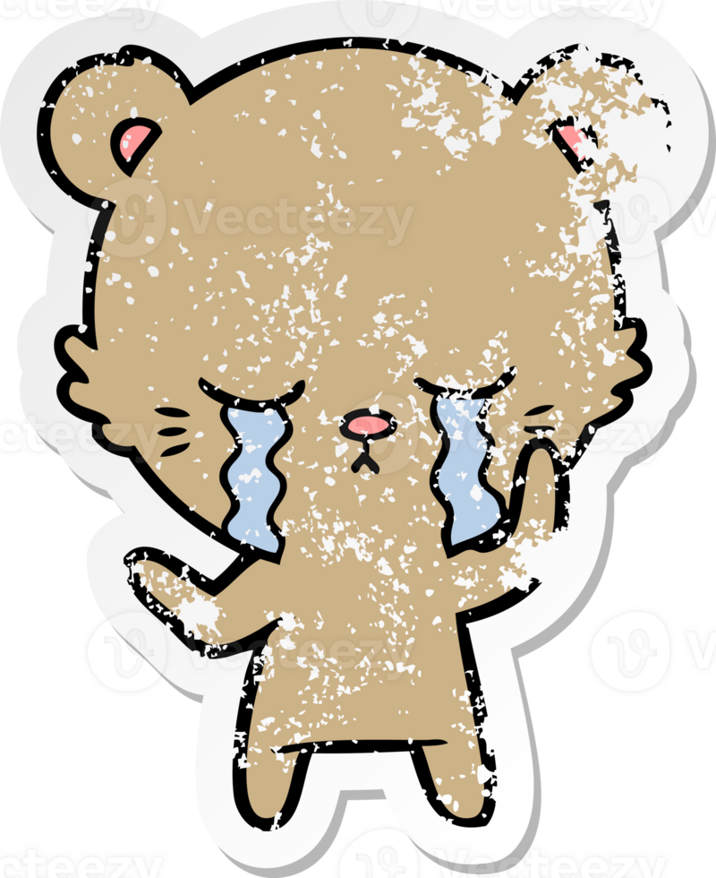 distressed sticker of a crying cartoon bear png