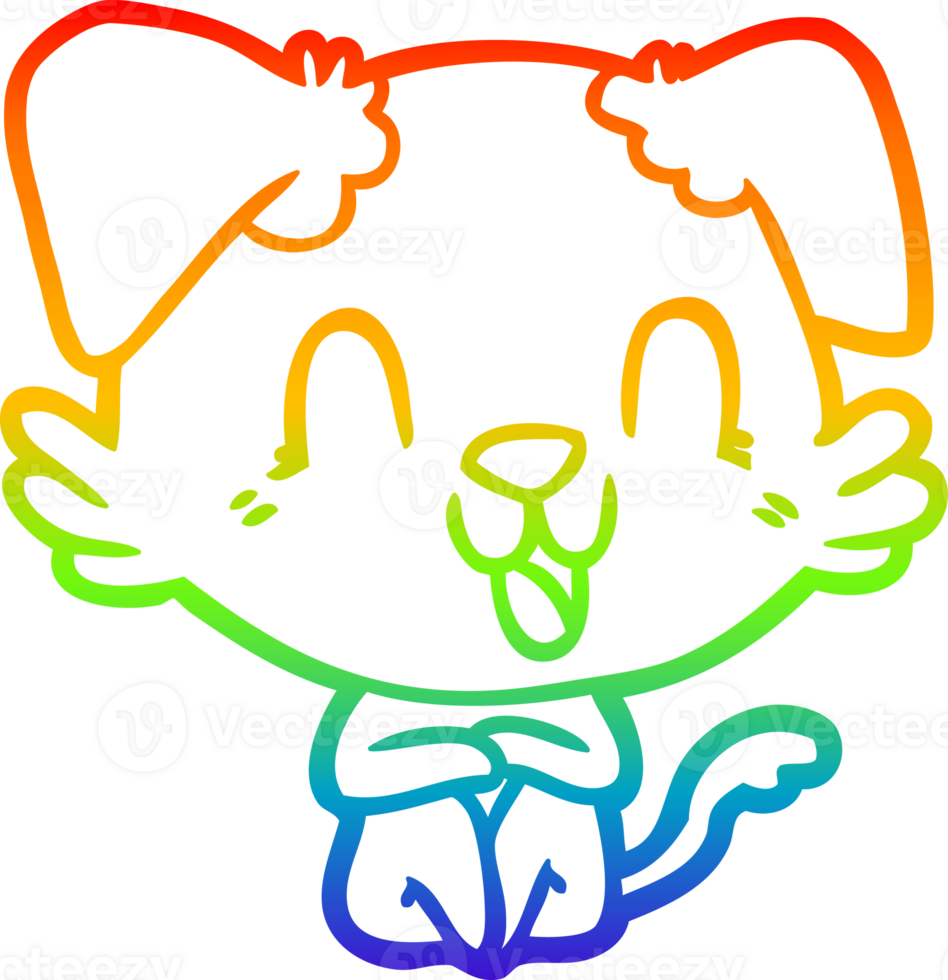 rainbow gradient line drawing of a laughing cartoon dog png