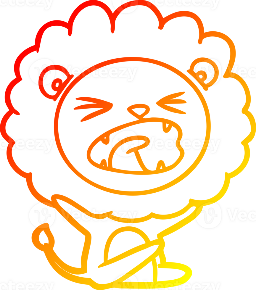 warm gradient line drawing of a cartoon lion throwing tantrum png