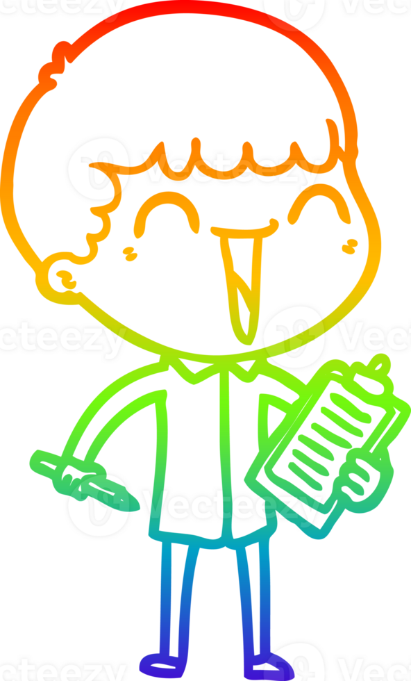 rainbow gradient line drawing of a cartoon happy man png