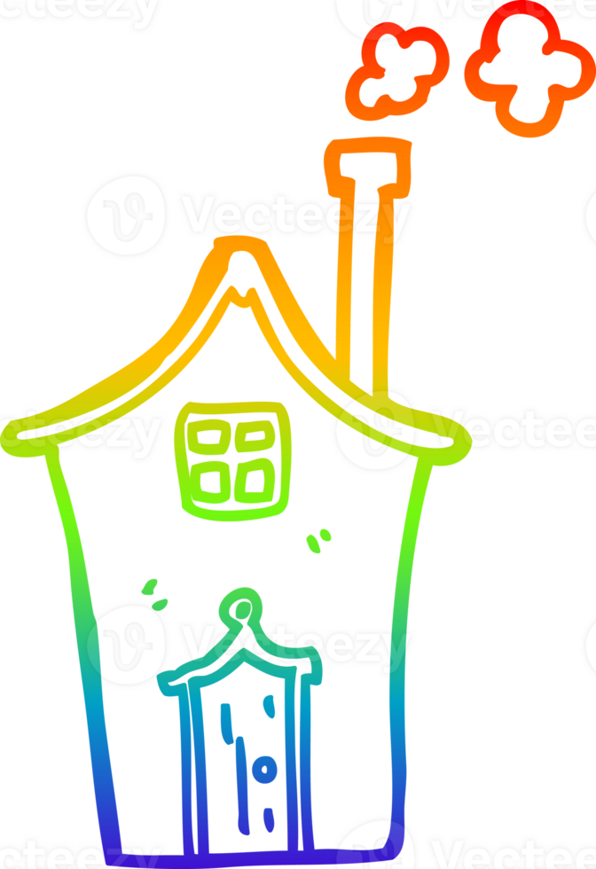 rainbow gradient line drawing of a cartoon house png