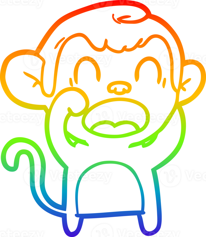 rainbow gradient line drawing of a shouting cartoon monkey png