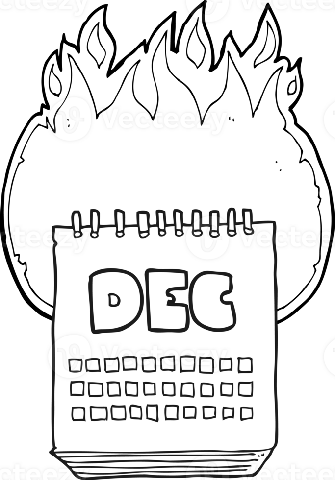hand drawn black and white cartoon calendar showing month of december png