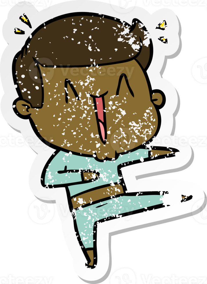 distressed sticker of a cartoon excited man png