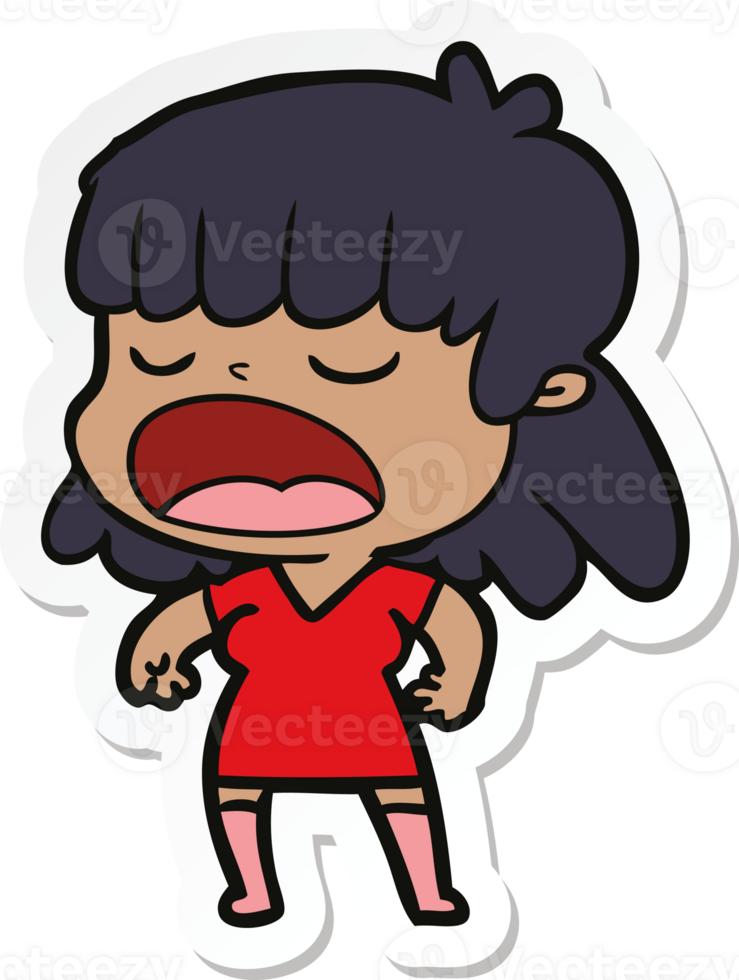 sticker of a cartoon woman talking loudly png