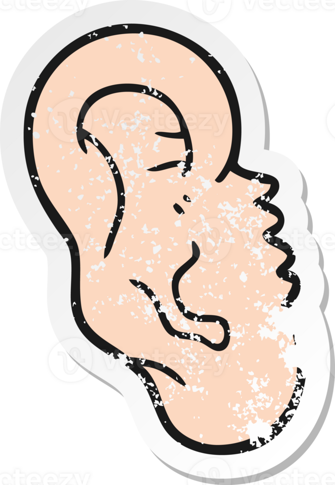 retro distressed sticker of a cartoon human ear png