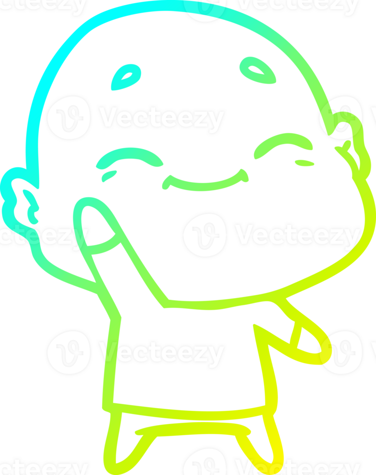 cold gradient line drawing of a happy cartoon bald man png
