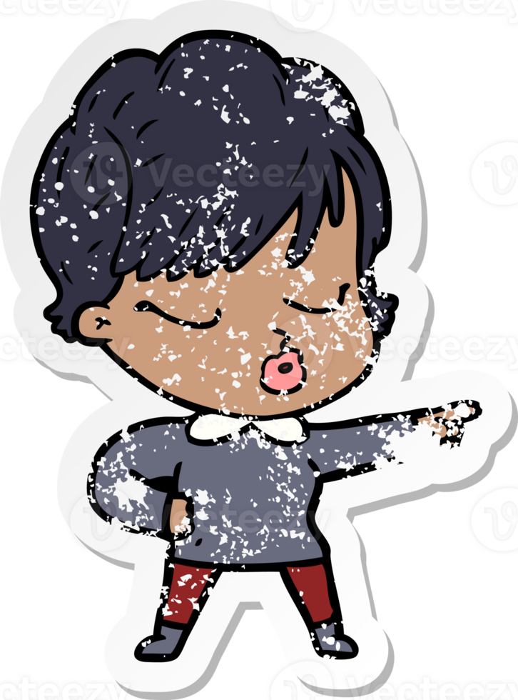 distressed sticker of a cartoon woman with eyes shut png