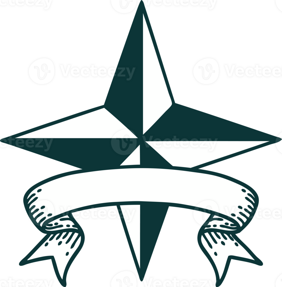 traditional tattoo with banner of a star symbol png