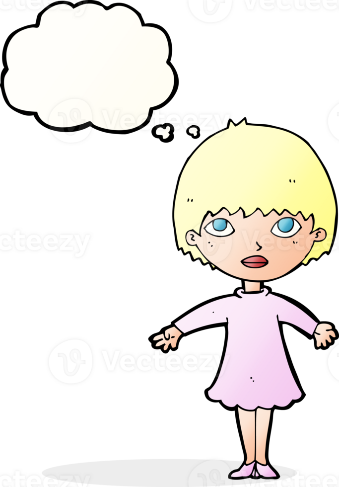 cartoon woman in dress with thought bubble png