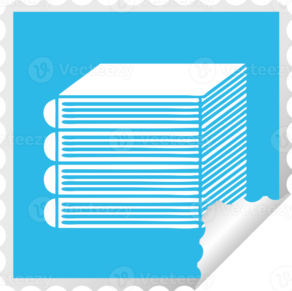 square peeling sticker cartoon of a stack of books png
