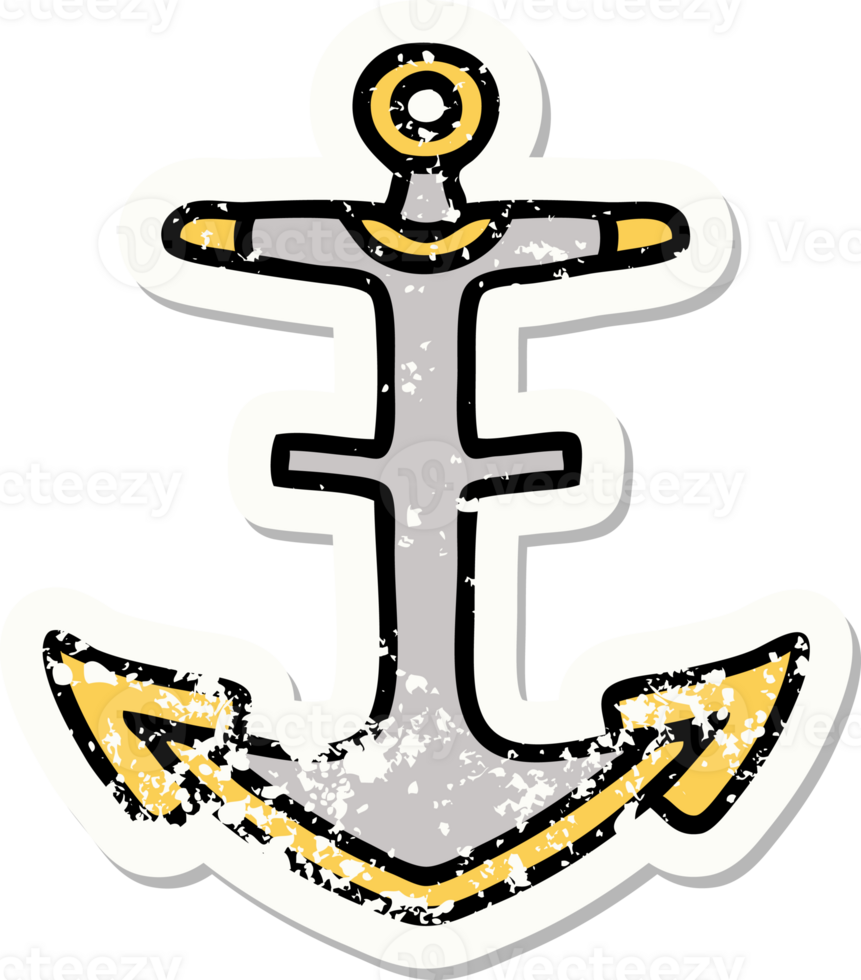 distressed sticker tattoo in traditional style of an anchor png