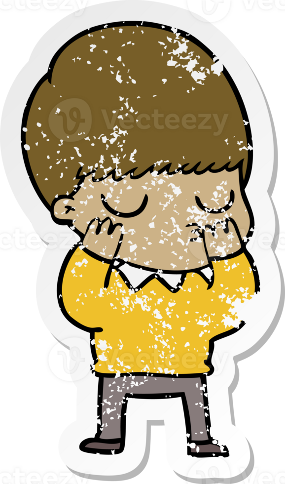 distressed sticker of a cartoon calm boy png