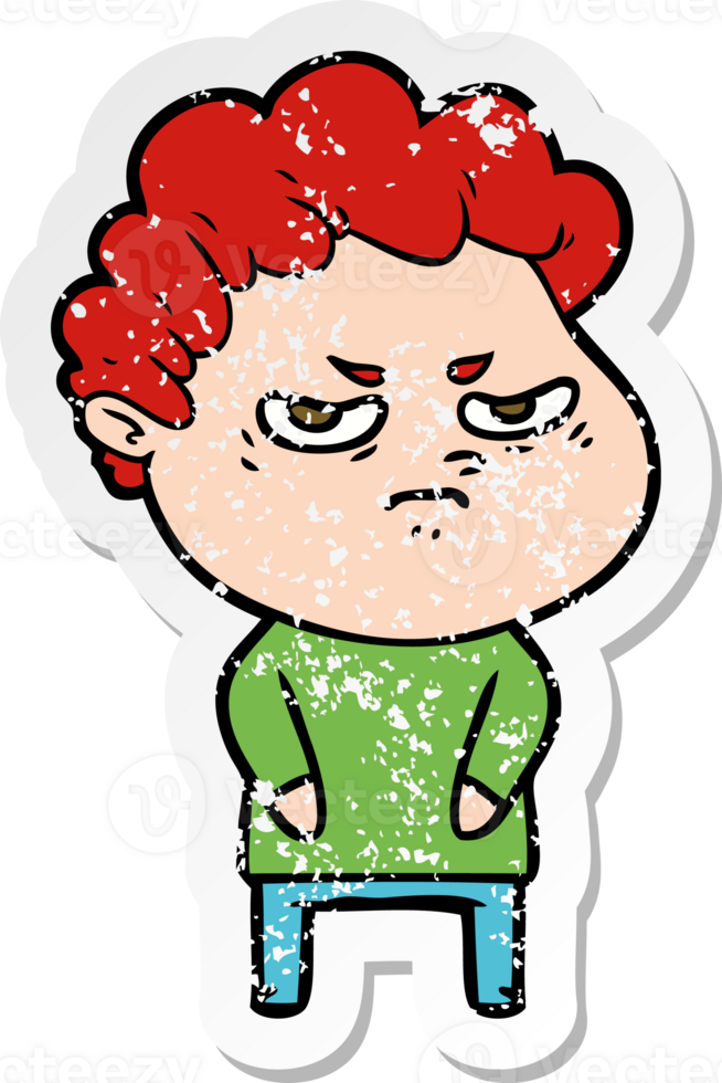 distressed sticker of a cartoon angry man png