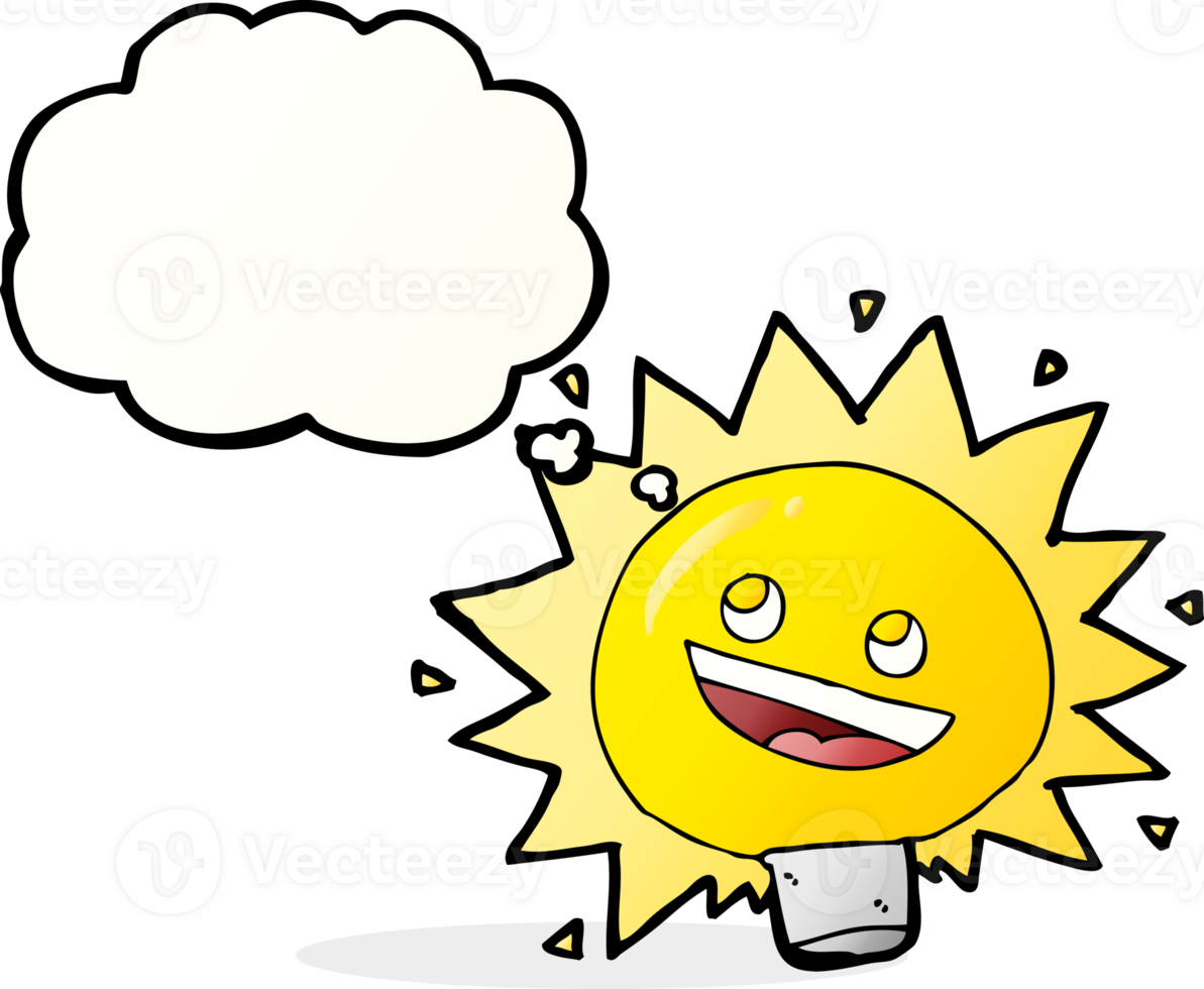 cartoon electric light bulb with thought bubble png
