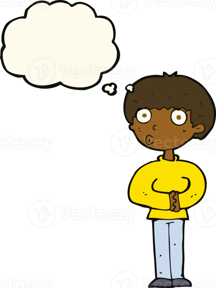 cartoon curious man with thought bubble png