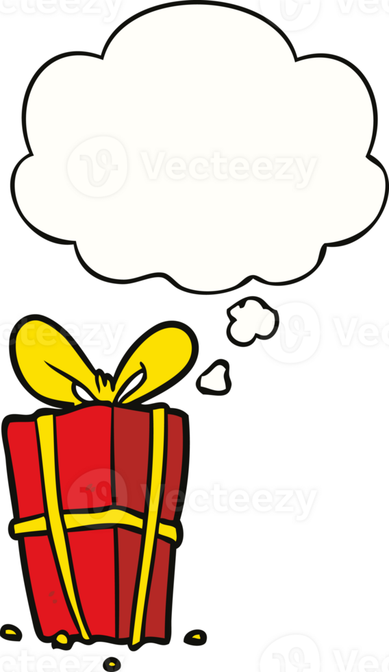 cartoon xmas present with thought bubble png
