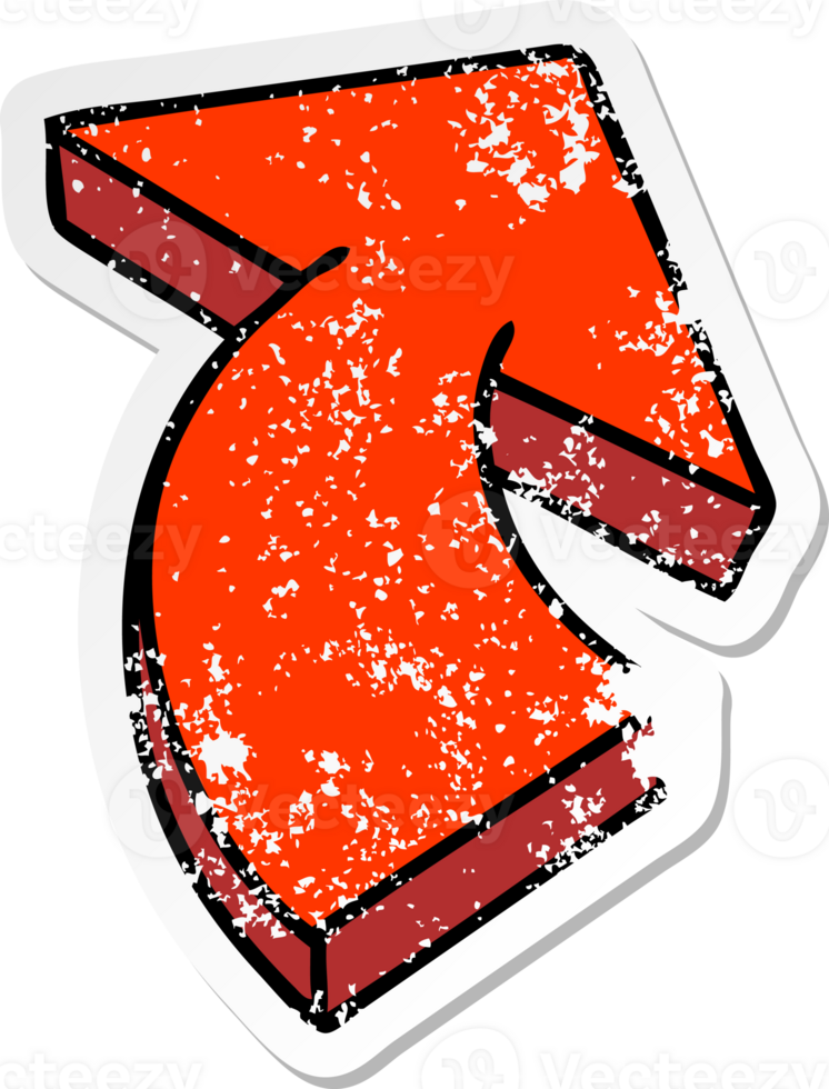 distressed sticker of a quirky hand drawn cartoon arrow png