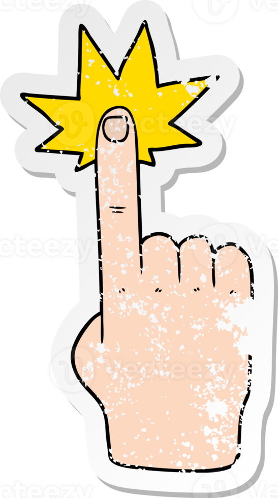 distressed sticker of a cartoon pointing hand png