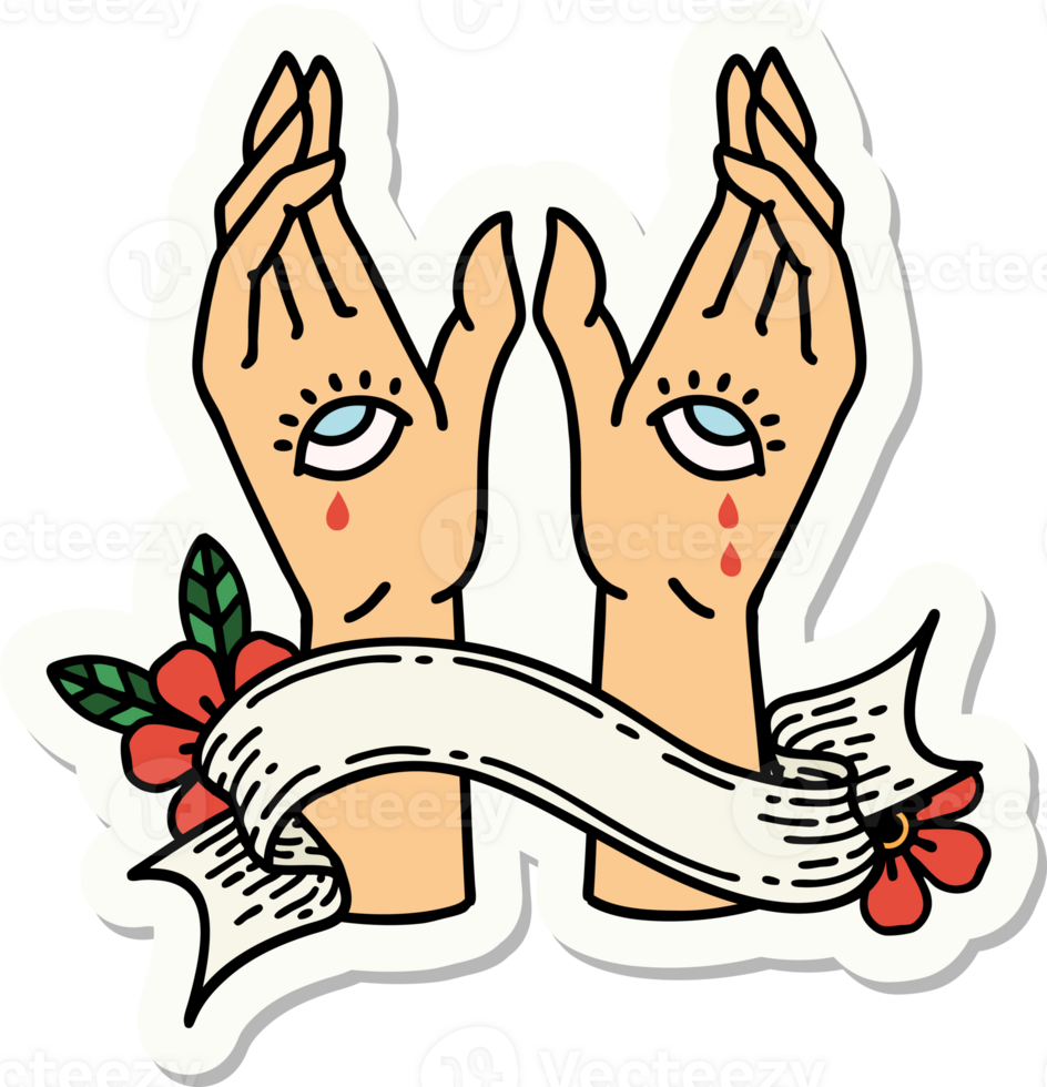 tattoo style sticker with banner of mystic hands png